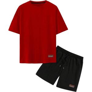 imageMens Short Sets 2 Piece Outfits Tropical Graphic Tees and Shorts Sets Beach Vacation OutfitsRed