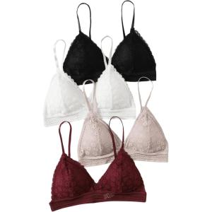imageWomens 4 Pack Floral Lace Adjustable Straps Wireless Bra Scallop Trim Molded Bralettes SetsMulticolor