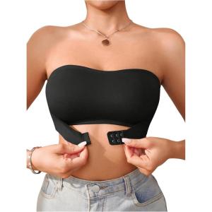 imageWomens Front Closure Strapless Bandeau Bra Sleeveless Wireless Bralette Tube TopsBlack