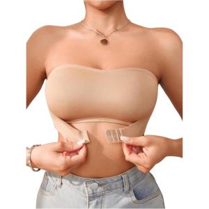 imageWomens Front Closure Strapless Bandeau Bra Sleeveless Wireless Bralette Tube TopsKhaki