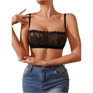 imageWomens Lace Bra Sleeveless Sheer Mesh Backless Wireless Everyday Bralettes Sexy Lingerie BraBlack