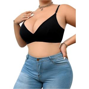 imageWomens Plus Size Bra High Support Wireless Comfy Bralettes Adjustable Straps Crop BrasBlack