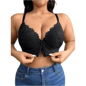 imageWomens Plus Size Lace Front Closure Bra Adjustable Straps Push Up Underwire BrasBlack
