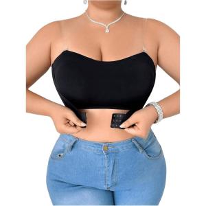 imageWomens Plus Size Strapless Bra Front Closure Minimizer Wireless Bandeau Bra Light Support BralettesBlack