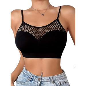 imageWomens Sheer Mesh Hollow Out Bralettes Backless Wireless Bra Sleeveless Cropped Push Up BrasBlack