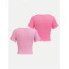 imageGirls 2 Pack Bowknot Ribbed T Shirt Short Sleeve Crew Neck Slim Fit Tee TopsWatermelon Pink
