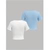 imageGirls 2 Pack Bowknot Ribbed T Shirt Short Sleeve Crew Neck Slim Fit Tee TopsWhite and Blue