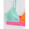 imageGirls 2 Piece Swimsuit Color Block Ribbed Spaghetti Strap High Cut Cute Bikini Bathing SuitMulticolor