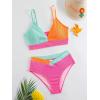 imageGirls 2 Piece Swimsuit Color Block Ribbed Spaghetti Strap High Cut Cute Bikini Bathing SuitMulticolor