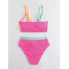imageGirls 2 Piece Swimsuit Color Block Ribbed Spaghetti Strap High Cut Cute Bikini Bathing SuitMulticolor