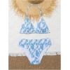 imageGirls 2 Piece Swimsuits Tie Dye Smocked Triangle Halter Cute Bikini Set High Waisted Bathing SuitBlue