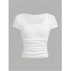 imageGirls 3 Pack T Shirts Tops Scoop Neck Slim Fit Ruched Basic Crop Tops Summer Clothes for GirlsBlack and White