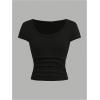 imageGirls 3 Pack T Shirts Tops Scoop Neck Slim Fit Ruched Basic Crop Tops Summer Clothes for GirlsBlack and White