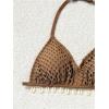 imageGirls 3 Piece Bikini Set Hollow Crochet Halter Cute Swimsuit Bathing Suit with Beach SkirtsCoffee Brown