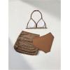 imageGirls 3 Piece Bikini Set Hollow Crochet Halter Cute Swimsuit Bathing Suit with Beach SkirtsCoffee Brown