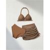 imageGirls 3 Piece Bikini Set Hollow Crochet Halter Cute Swimsuit Bathing Suit with Beach SkirtsCoffee Brown