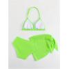 imageGirls 3 Piece High Wisted Bikini Set Backless Halter Bathing Suit Swimsuit Set with Cover Up SkirtsGreen