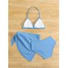 imageGirls 3 Piece High Wisted Bikini Set Backless Halter Bathing Suit Swimsuit Set with Cover Up SkirtsLight Blue