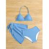 imageGirls 3 Piece High Wisted Bikini Set Backless Halter Bathing Suit Swimsuit Set with Cover Up SkirtsLight Blue