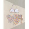 imageGirls 3 Piece High Wisted Bikini Set Backless Halter Bathing Suit Swimsuit Set with Cover Up SkirtsMulticolor