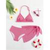 imageGirls 3 Piece High Wisted Bikini Set Backless Halter Bathing Suit Swimsuit Set with Cover Up SkirtsPink