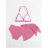 imageGirls 3 Piece High Wisted Bikini Set Backless Halter Bathing Suit Swimsuit Set with Cover Up SkirtsPink