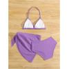 imageGirls 3 Piece High Wisted Bikini Set Backless Halter Bathing Suit Swimsuit Set with Cover Up SkirtsPurple