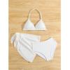 imageGirls 3 Piece High Wisted Bikini Set Backless Halter Bathing Suit Swimsuit Set with Cover Up SkirtsWhite