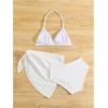 imageGirls 3 Piece High Wisted Bikini Set Backless Halter Bathing Suit Swimsuit Set with Cover Up SkirtsWhite