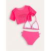 imageGirls 3 Piece Swimsuit Halter Backless High Waisted Bathing Suit with Tropical Cover UpHot Pink