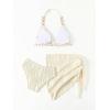 imageGirls 3 Piece Swimsuit Textured Halter Triangle Cute Bikini Bathing Suit with Cover Up Beach SkirtBeige