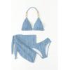 imageGirls 3 Piece Swimsuit Textured Halter Triangle Cute Bikini Bathing Suit with Cover Up Beach SkirtBlue