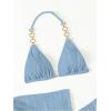 imageGirls 3 Piece Swimsuit Textured Halter Triangle Cute Bikini Bathing Suit with Cover Up Beach SkirtBlue