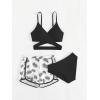 imageGirls 3 Piece Swimsuit Tropical Wrap Criss Cross Cute Bikini Set Bathing Suit with Beach ShortsBlack