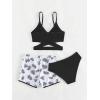 imageGirls 3 Piece Swimsuit Tropical Wrap Criss Cross Cute Bikini Set Bathing Suit with Beach ShortsBlack