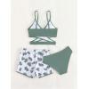 imageGirls 3 Piece Swimsuit Tropical Wrap Criss Cross Cute Bikini Set Bathing Suit with Beach ShortsDeep Green