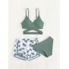 imageGirls 3 Piece Swimsuit Tropical Wrap Criss Cross Cute Bikini Set Bathing Suit with Beach ShortsDeep Green