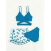 imageGirls 3 Piece Swimsuit Tropical Wrap Criss Cross Cute Bikini Set Bathing Suit with Beach ShortsTeal Blue