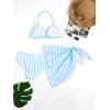 imageGirls 3 Piece Triangle Halter Bathing Suit Wireless Swimsuit with Striped Mesh Cover Up SkirtBlue and White