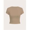 imageGirls Basic Tees Slim Fit Crop Tops Short Sleeve Crew Neck Girls Shirts Tops Summer ClothesKhaki