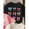 imageGirls Bow Cherry Graphic Tees Short Sleeve Crewneck Cute T Shirts Tops for Teens Summer TopsBeige Pink Black