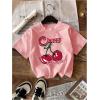 imageGirls Bow Cherry Graphic Tees Short Sleeve Crewneck Cute T Shirts Tops for Teens Summer TopsMulticolor