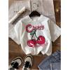 imageGirls Bow Cherry Graphic Tees Short Sleeve Crewneck Cute T Shirts Tops for Teens Summer TopsPink White Black