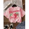 imageGirls Bow Cherry Graphic Tees Short Sleeve Crewneck Cute T Shirts Tops for Teens Summer TopsPink White Black