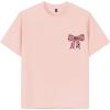 imageGirls Bowknot Letter Graphic Tee Round Neck Short Sleeve Cute Tops Loose T ShirtBowknot Pink
