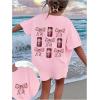 imageGirls Bowknot Letter Graphic Tee Round Neck Short Sleeve Cute Tops Loose T ShirtBowknot Pink
