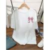 imageGirls Bowknot Letter Graphic Tee Round Neck Short Sleeve Cute Tops Loose T ShirtWhite