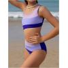imageGirls Color Block Cut Out One Piece Swimsuit Asymmetrical Neck Wireless Bathing Suit BeachwearMulticolor