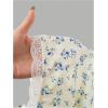 imageGirls Ditsy Floral Print Bow Lace T Shirt Short Sleeve Halter V Neck Ruched Tee ShirtBeige
