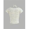 imageGirls Ditsy Floral Print Bow Lace T Shirt Short Sleeve Halter V Neck Ruched Tee ShirtBeige